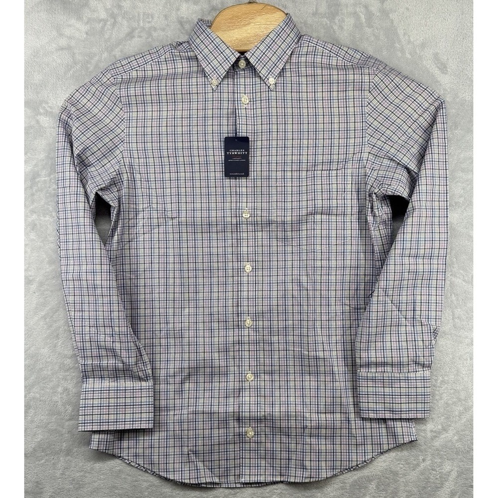 Charles Tyrwhitt Non-Iron Slim Fit Dress Shirt Plaid Men's Size Small‎ NWT